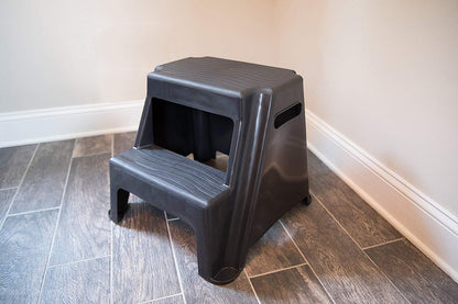 Rubbermaid RM-P2 2-Step Molded Plastic Stool with Non-Slip Step Treads, 300-Pound Capacity, Black Finish
