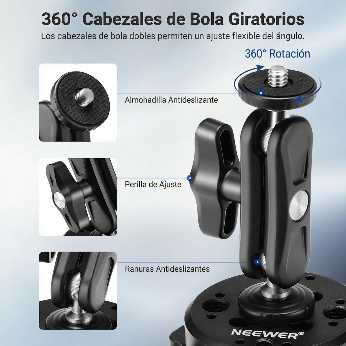 NEEWER Soporte de Succión para Cámara de 6" con Brazo Mágico de Cabeza Esférica, Soporte de Metal para Automóvil, en el Automóvil o Vidrio de Ventana con Orificios de Montaje ARRI de 1/4" 3/8",CA013