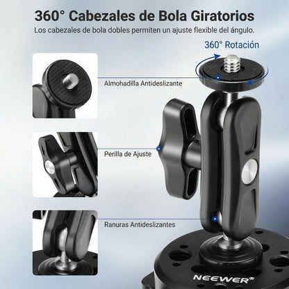 NEEWER Soporte de Succión para Cámara de 6" con Brazo Mágico de Cabeza Esférica, Soporte de Metal para Automóvil, en el Automóvil o Vidrio de Ventana con Orificios de Montaje ARRI de 1/4" 3/8",CA013