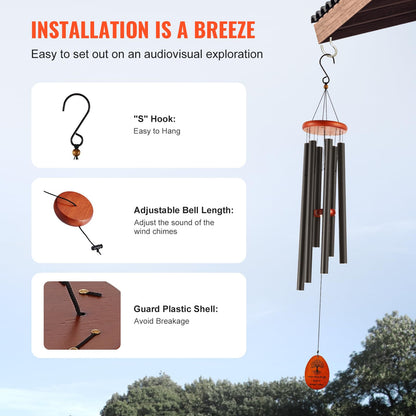 VEVOR Carillón de Viento, 1042 x 153 mm de diámetro, Campanilla con Sonido Profundo y 6 Tubos, único Gran carillón de Viento conmemorativo para Aniversario, Gran decoración al Aire Libre para terraza