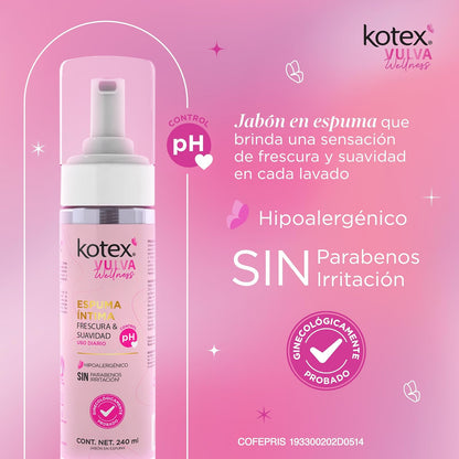 Espuma Íntima Kotex, Vulva Wellness 240 ml