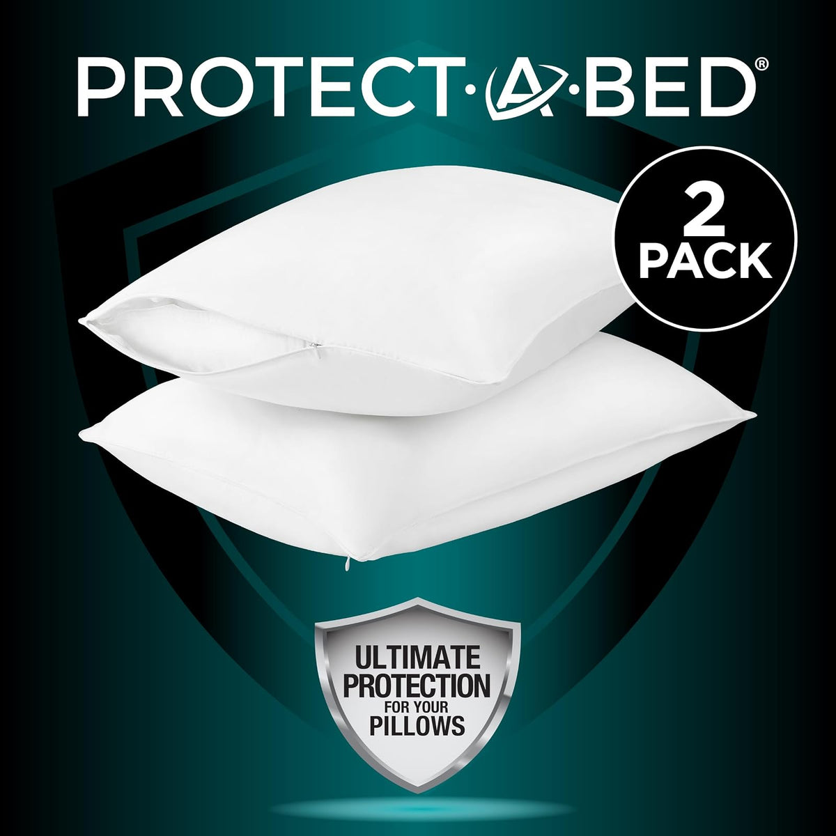 Protect-A-Bed AllerZip - Protectores de Almohada estándar de 20 x 26 Pulgadas (Juego de 2), a Prueba de chinches y ácaros, Fundas de Almohada sin Ruido y Resistentes al Olor, 100% Impermeables