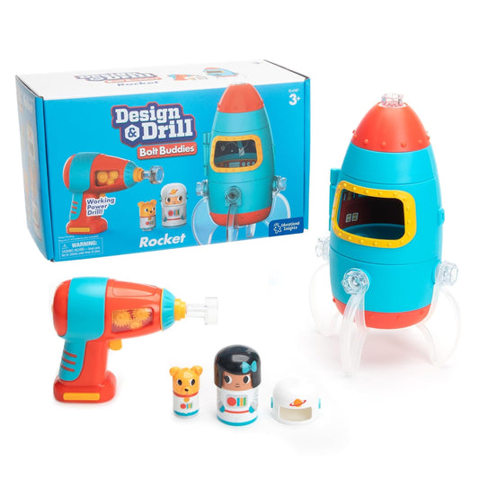 Educational Insights Design & Drill Bolt Buddies Rocket, Juguete para desarrollar Habilidades motrices Finas y Aprender CTIM, Taladro de Juguete Perfecto para Mayores de 3 años