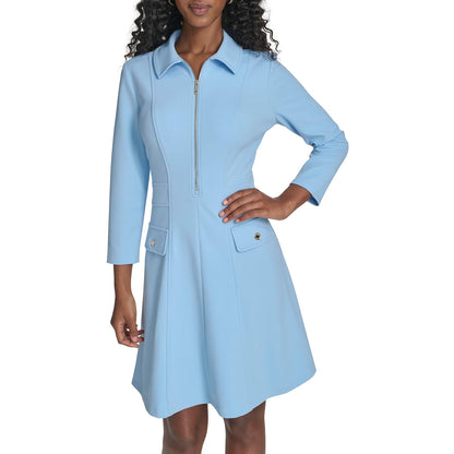 Tommy Hilfiger Vestido de Manga 3/4 en Crepé Acampanado para Mujer - 8 - Brisa