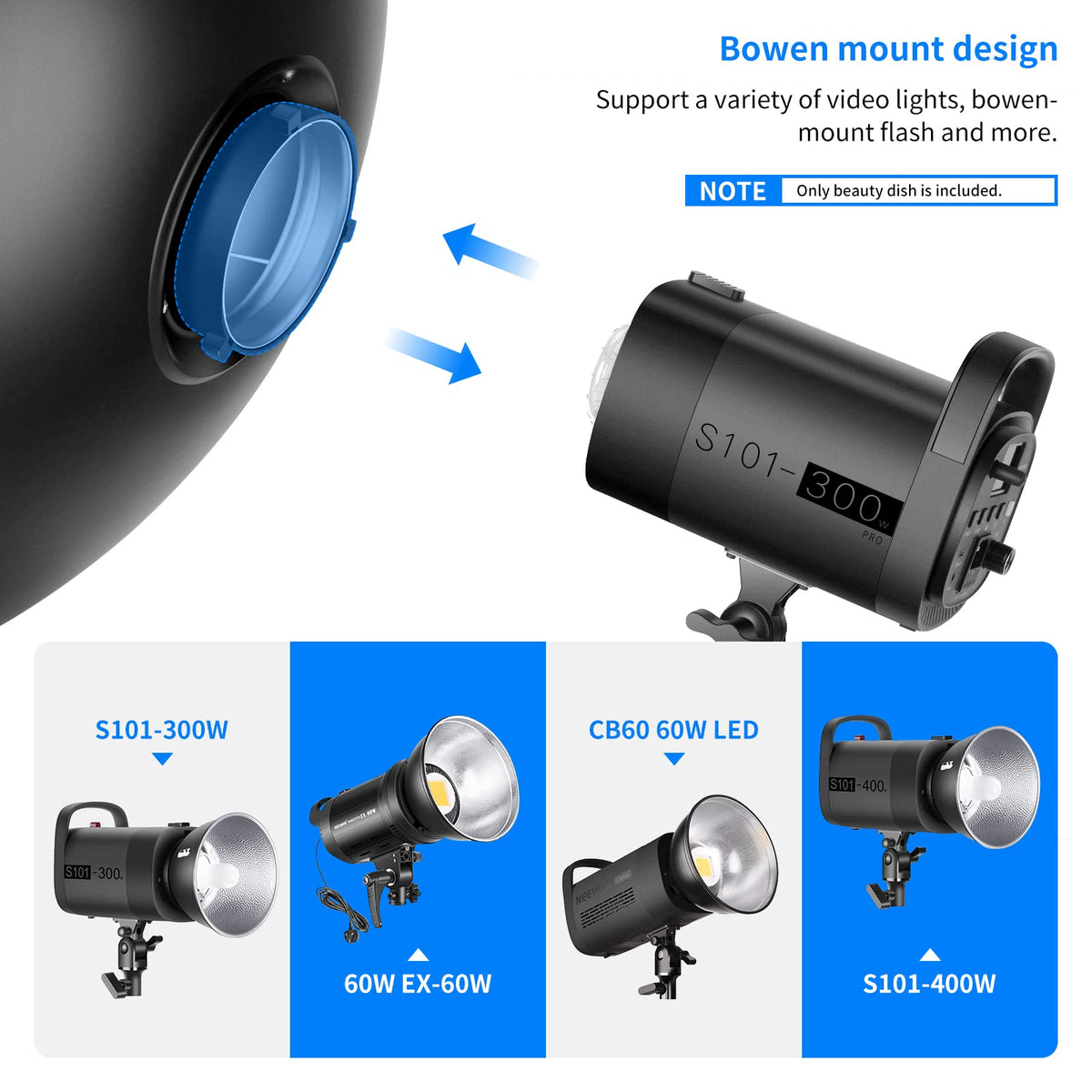 NEEWER 16"/41cm Aluminio Standard Reflector Beauty Dish | Con Blanco Difusor Sock, para Bowens Montura Studio Flash de Estudio Light, NEEWER Vision 4 ML300 S101-300W S101-400W Etc