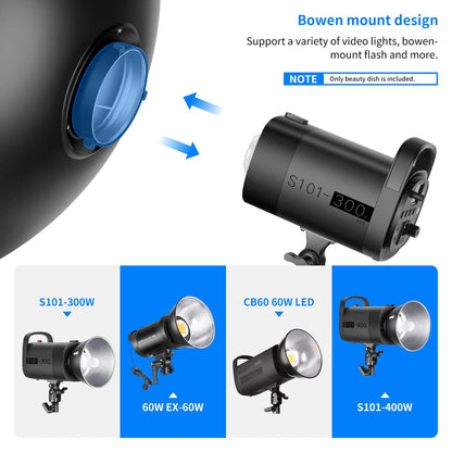 NEEWER 16"/41cm Aluminio Standard Reflector Beauty Dish | Con Blanco Difusor Sock, para Bowens Montura Studio Flash de Estudio Light, NEEWER Vision 4 ML300 S101-300W S101-400W Etc
