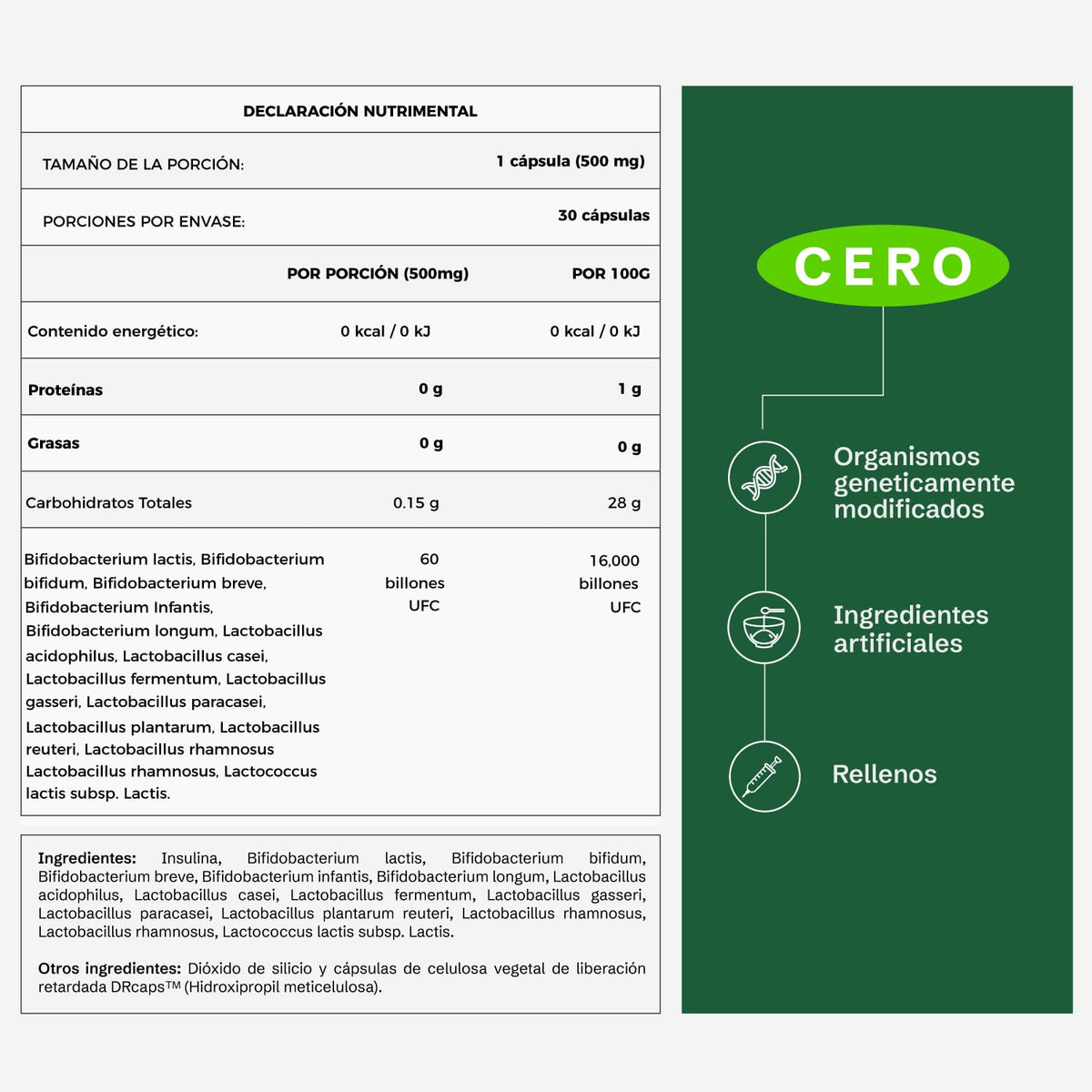 FLORA 01 | Simbiótico Diario | Probióticos 60 Billones UFC 15 Cepas | Apoyo Digestivo, Bienestar Intestinal y Metabolismo | 30 cápsulas.