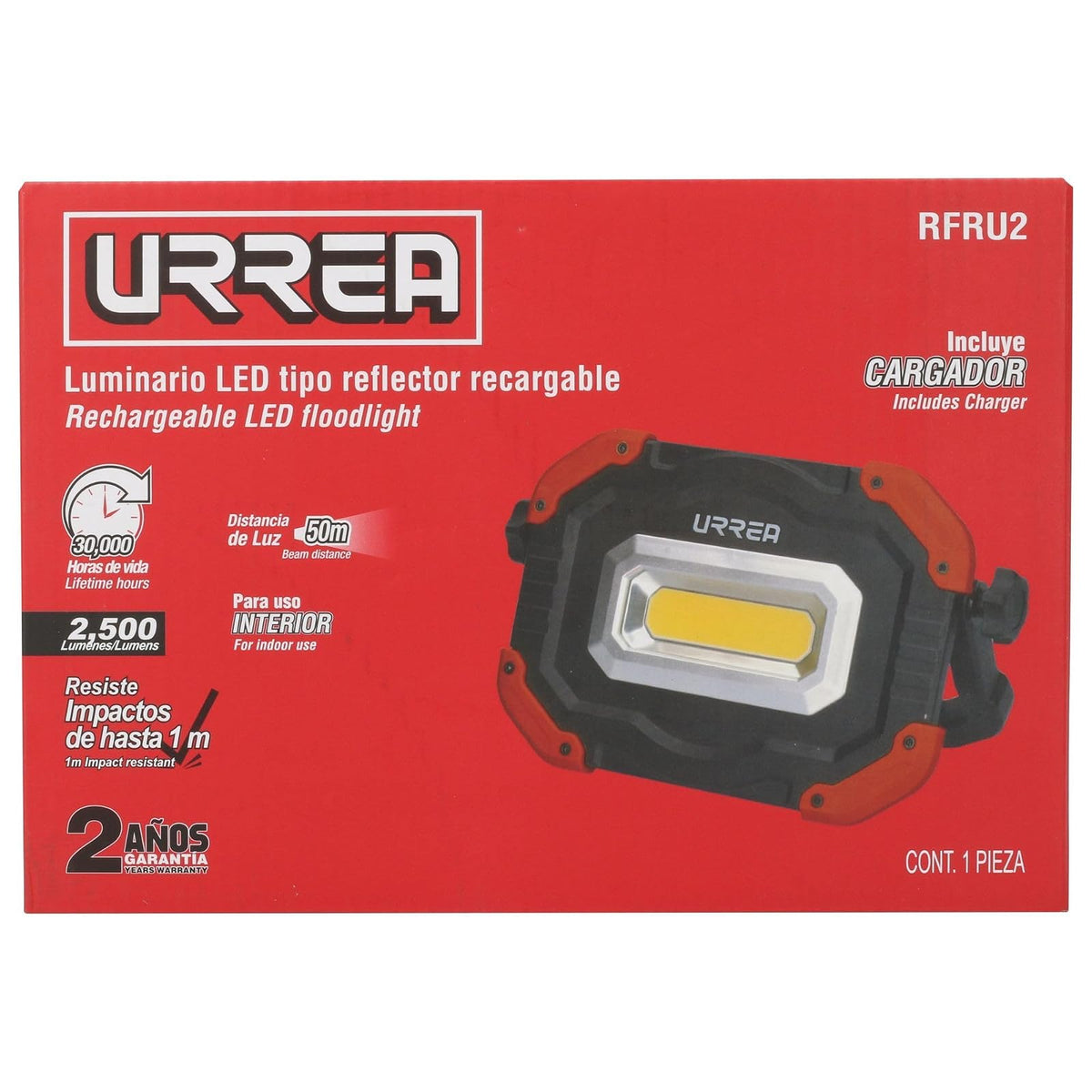 Urrea Herramientas RFRU2 Urrea Reflector recargable, 2500lm, 30W, pack of/paquete de 1