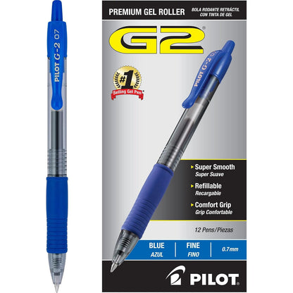 Pilot G2 Bolígrafos Retráctiles de Tinta de Gel Premium - Azul - Fine Point
