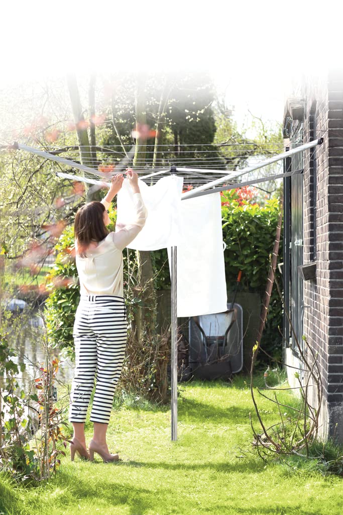 BRABANTIA | Tendedero Giratorio para Exterior Topspinner | Plateado | 5,000 cm de Secado | Incluye Anclaje al Suelo