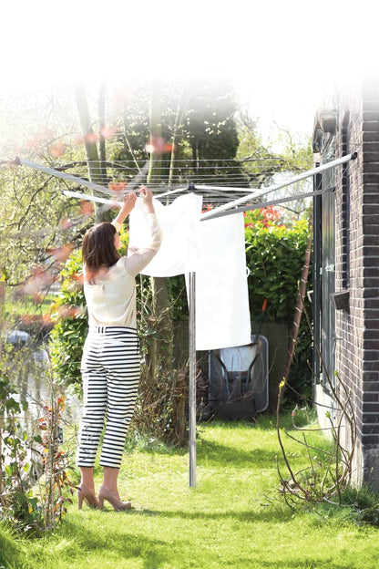 BRABANTIA | Tendedero Giratorio para Exterior Topspinner | Plateado | 5,000 cm de Secado | Incluye Anclaje al Suelo