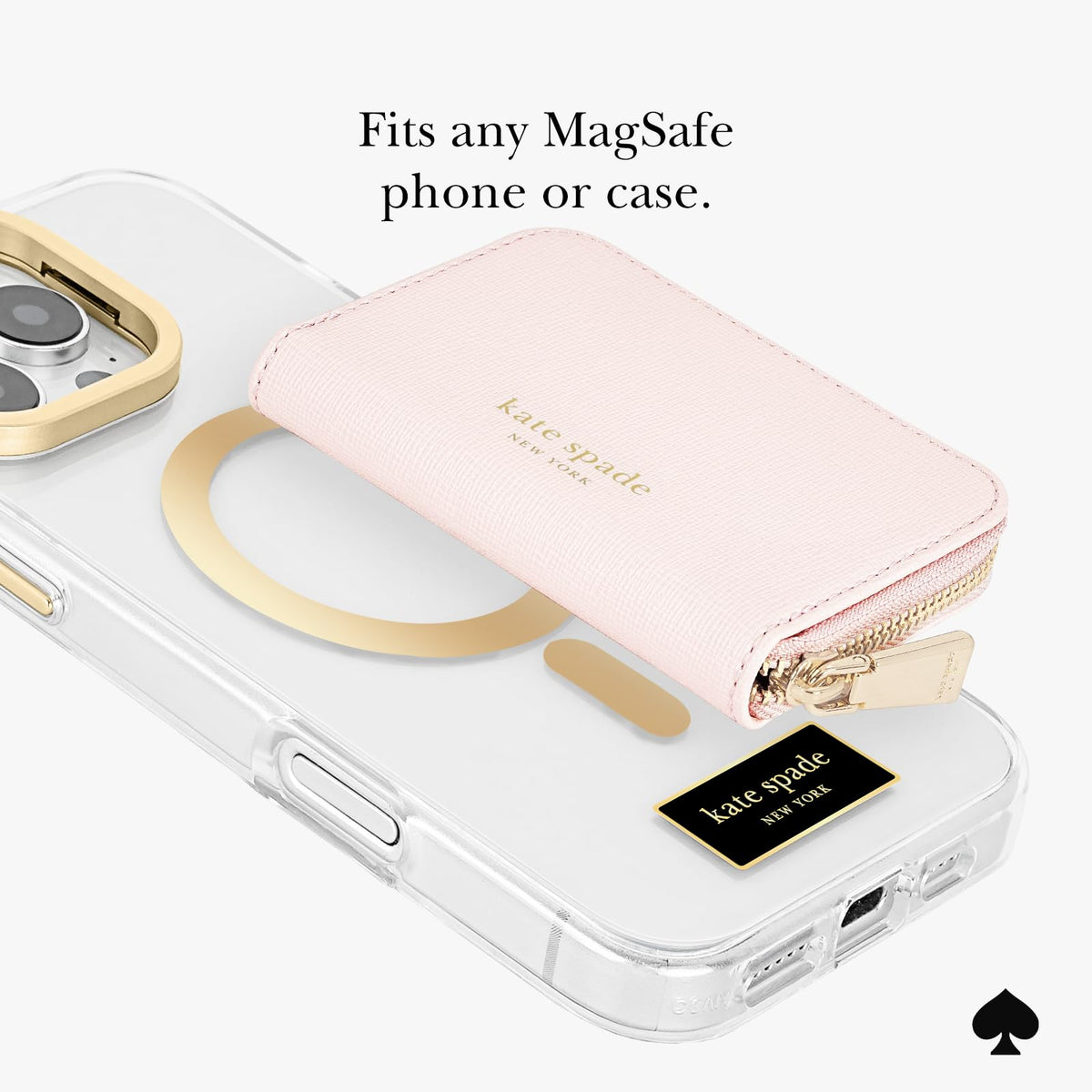 Kate Spade New York Devin - Tarjetero magnético con cierre, color rosa gis | Elegante portafolios para teléfono – Compatible con teléfonos y fundas MagSafe – portafolios MagSafe desmontable para iPhone