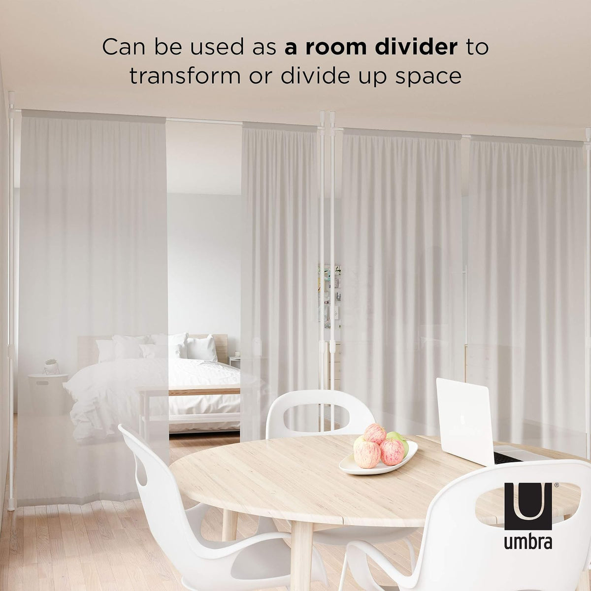 Umbra Anywhere Rod, Adjustable Damage Free Room Divider Tension Curtain Rod, 36-66",