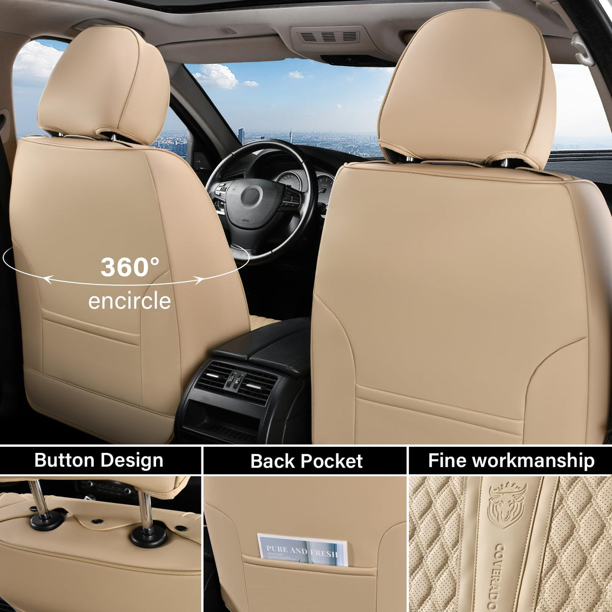 Coverado Front Seat Cover, Funda de Asiento de Automóvil Nappa Piel para Automóviles Funda de Asiento para Automóviles