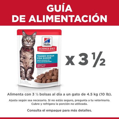 Hill's Science Diet Alimento Húmedo para Gato Adulto Pescado 24 Pack 79G | Alimento húmedo Hill's para gato, pescado marino, digestión saludable, sistema inmunológico fuerte, omega-6 y vitamina E