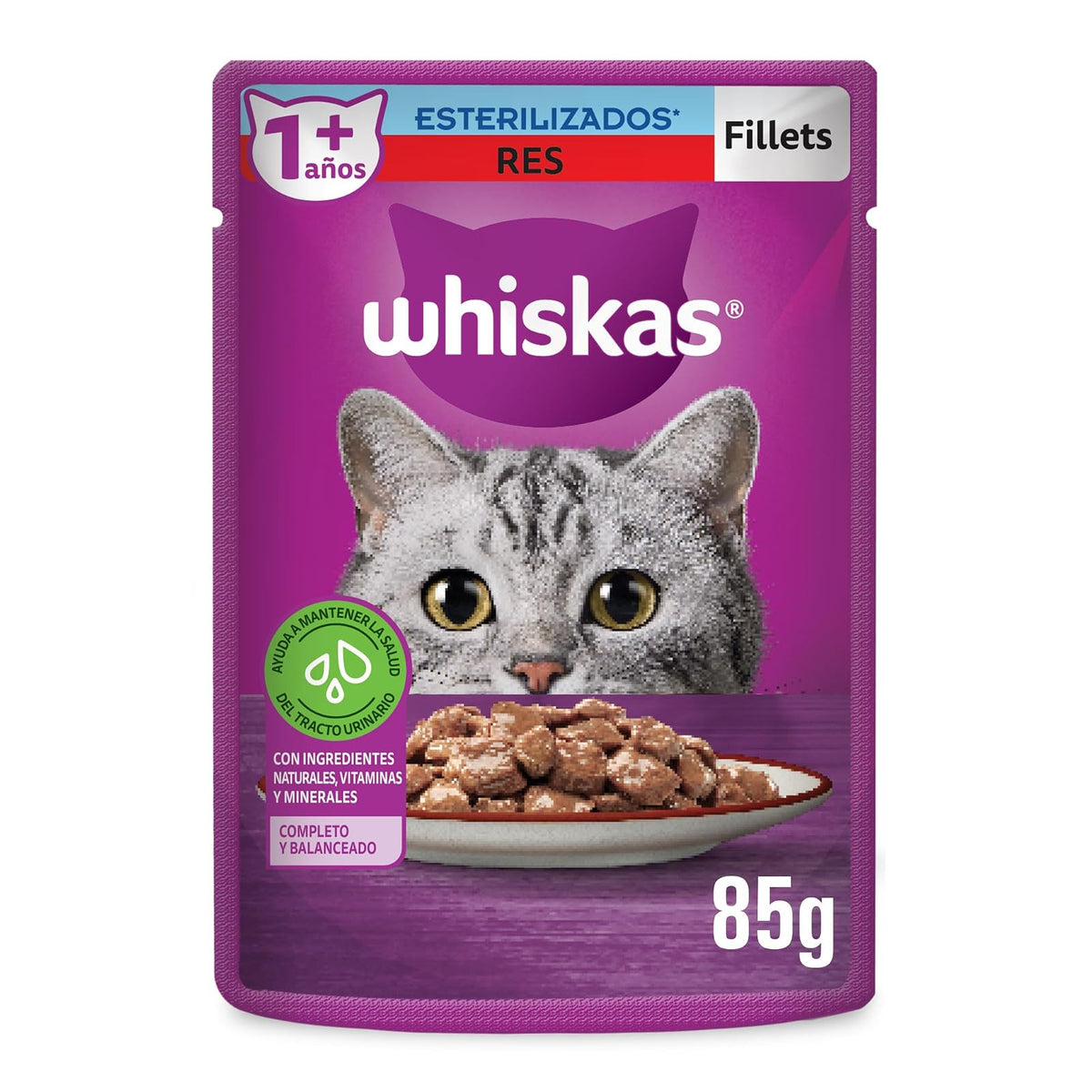 Whiskas Sobres para Gatos Adultos Esterilizados Sabor Res 24 Piezas de 85gr