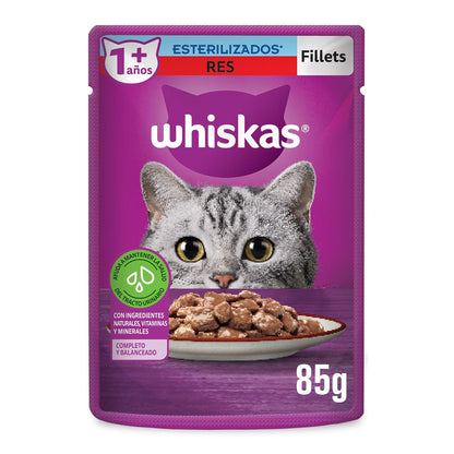 Whiskas Sobres para Gatos Adultos Esterilizados Sabor Res 24 Piezas de 85gr