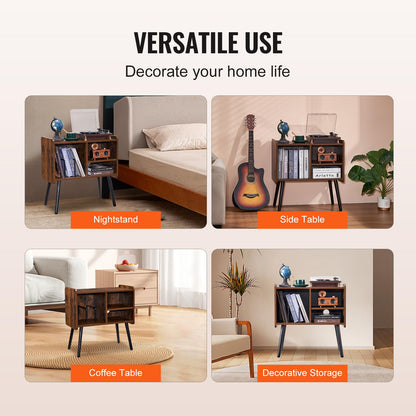 VEVOR - Soporte para Tocadiscos, Soporte para hasta 100 álbumes, gabinete de Vinilo clásico con estantes extraíbles, Mesa de Jugador con Altura Ajustable para Sala de Estar, recámara, café