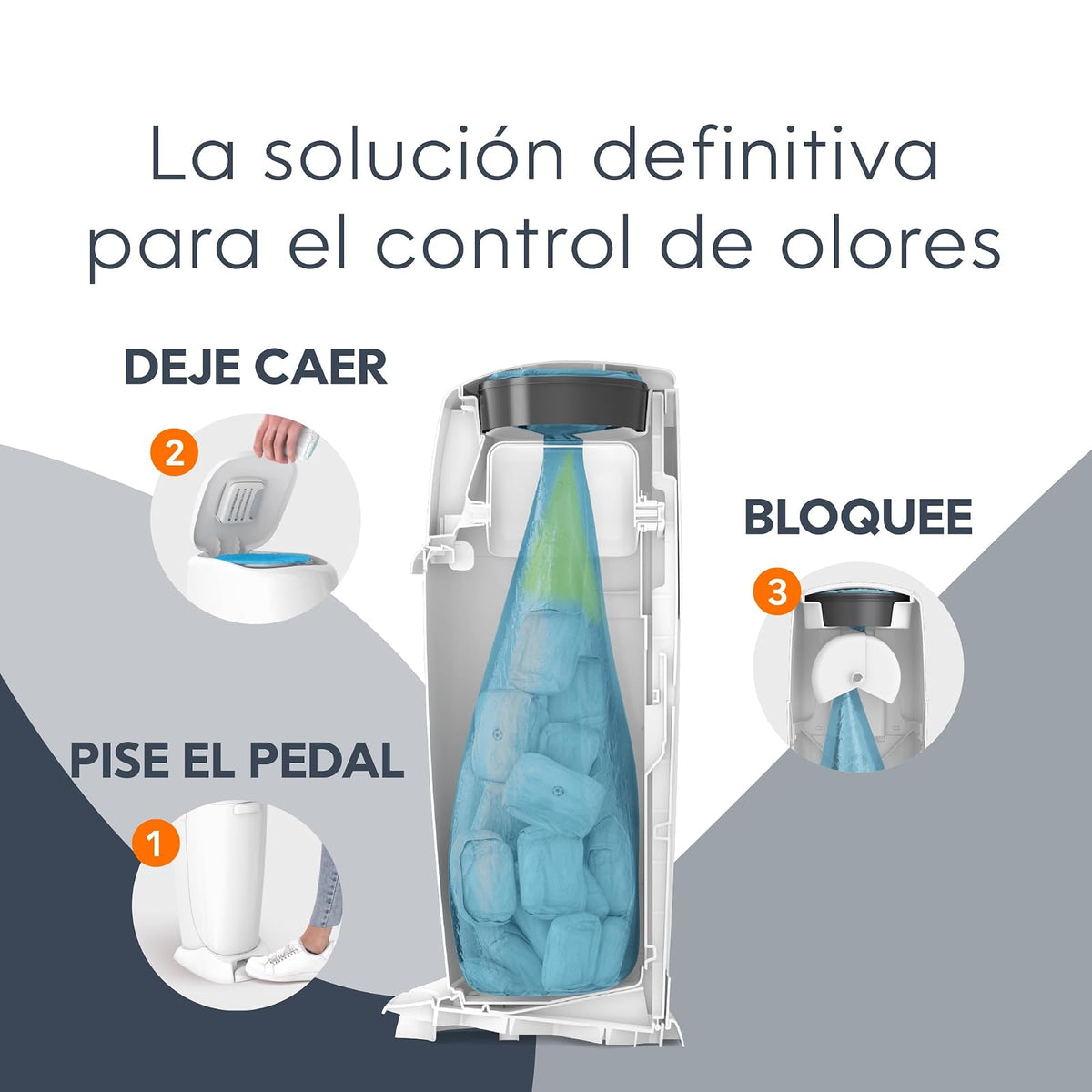 Balde Diaper Genie Complete – Blanco | Contenedor de pañales, control de olores, pedal, filtro de carbón, recambio, esencial para habitación de bebé