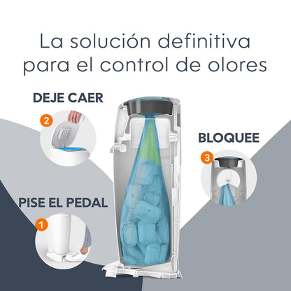 Balde Diaper Genie Complete – Blanco | Contenedor de pañales, control de olores, pedal, filtro de carbón, recambio, esencial para habitación de bebé