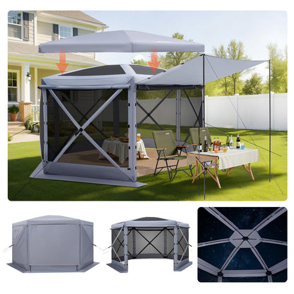 VEVOR Carpa Plegable de 6 Lados 3,6 x 3,6 m, Pérgola de Jardín con Techo Desmontable y Bolsa de Transporte, Carpa de Exterior para 8 a 10 Personas, para Fiesta, Camping, Playa, Patio, Jardín, Gris - Gris - 3,6 x 3,6 x 2,2 m