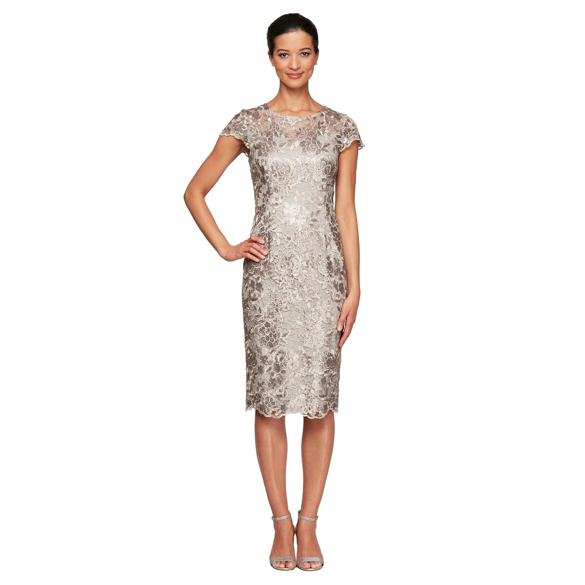 Alex Evenings Shift Midi Lace Vestido Bordado (etite y Regular) Vestido de Coctel para Mujer