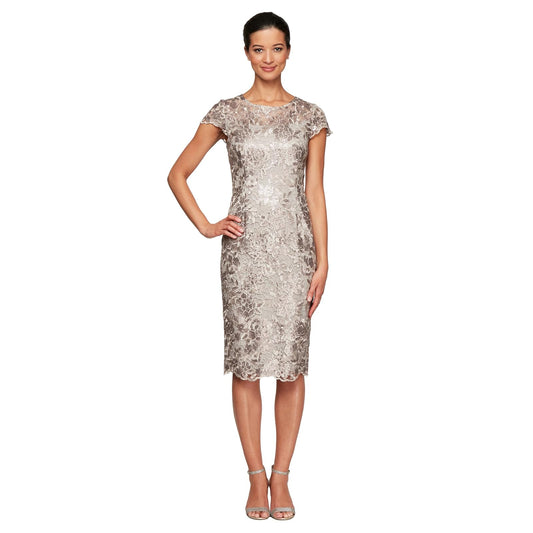 Alex Evenings Shift Midi Lace Vestido Bordado (etite y Regular) Vestido de Coctel para Mujer
