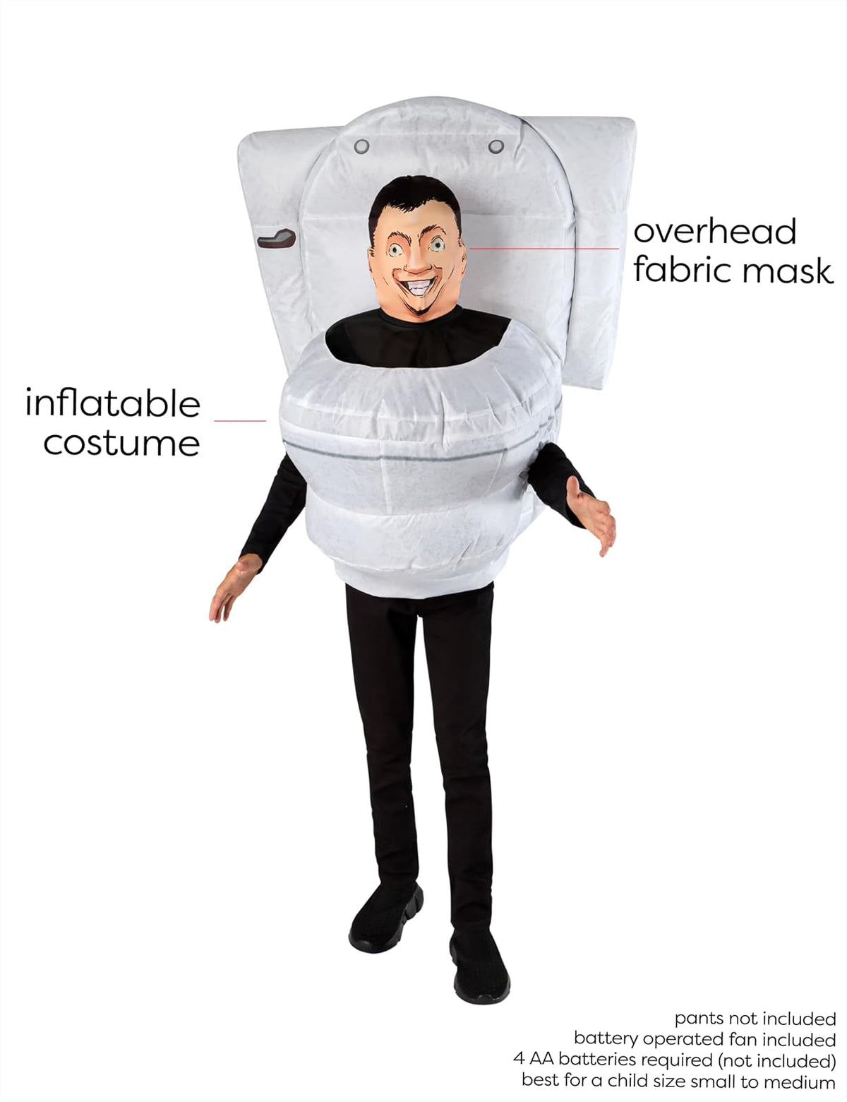 Rubies Skibidi - Disfraz inflable de inodoro para niños, disfraz de niño
