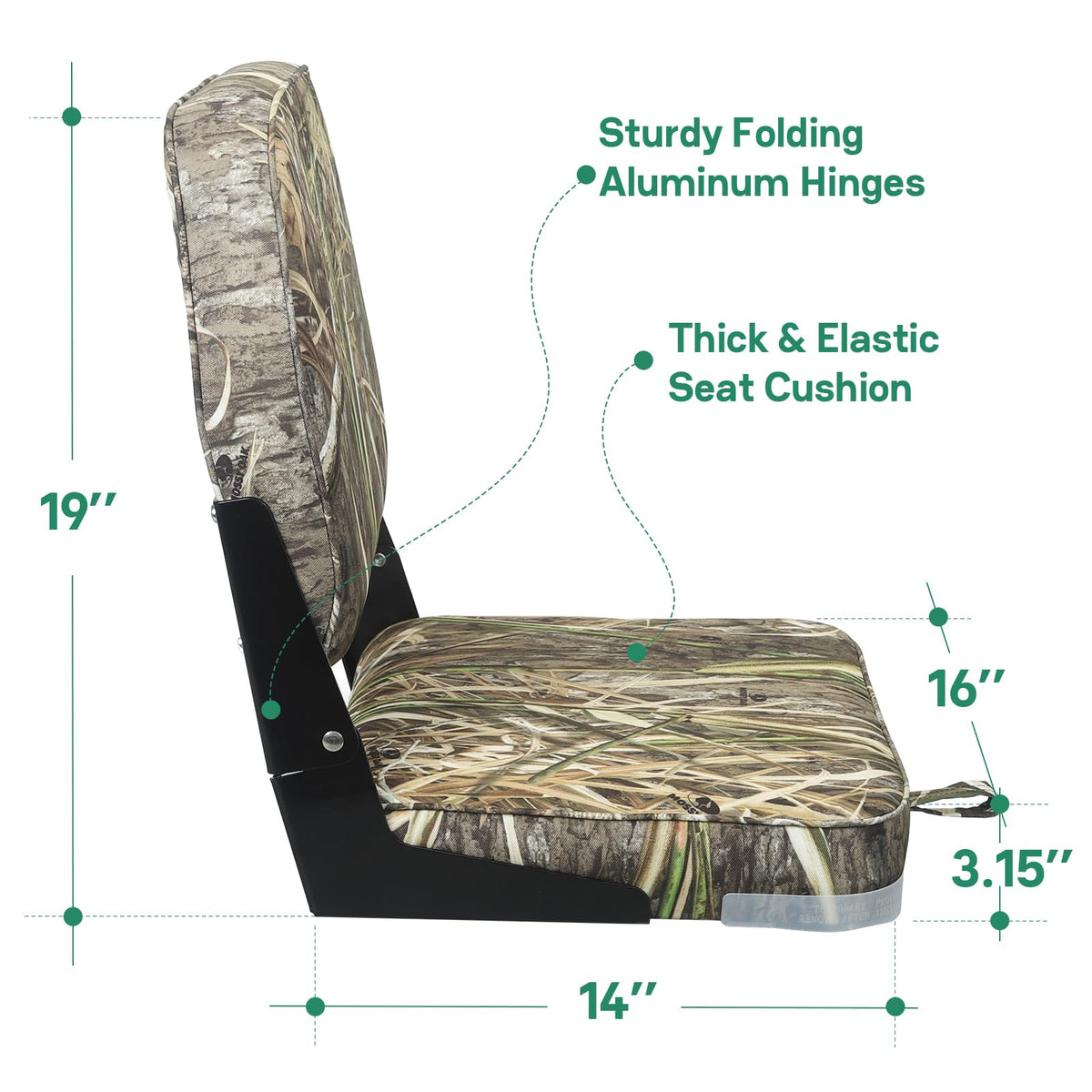 ERGOSEAT Asiento Acolchado Plegable con Respaldo para Bote Jon Camuflaje Max4