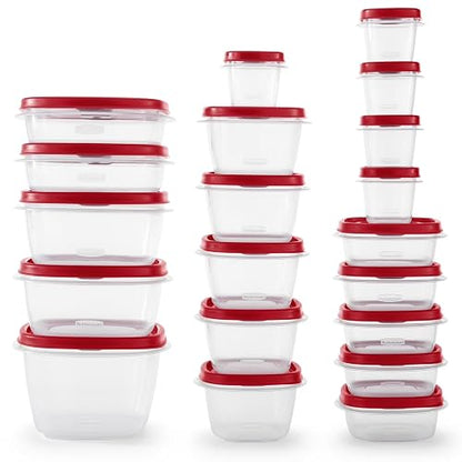 Rubbermaid - 2063704 Rubbermaid Easy Find - Recipientes de almacenamiento de alimentos con tapas ventiladas, juego de 21 (42 piezas en total), rojo