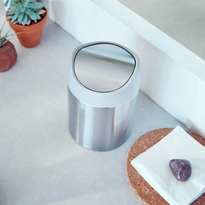 simplehuman bote de basura para mesa de cocina, baño, 1.5L, acero inoxidable, cepillado