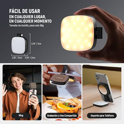 NEEWER BÁSICO Luz Selfie Magnética Compatible con MagSafe iPhone, CRI95 700lx/0,3m Aro Relleno LED Plegable Iluminación con Espejo para Zoom Maquillaje Foto Grabación Videoconferencia, Negro NL48B