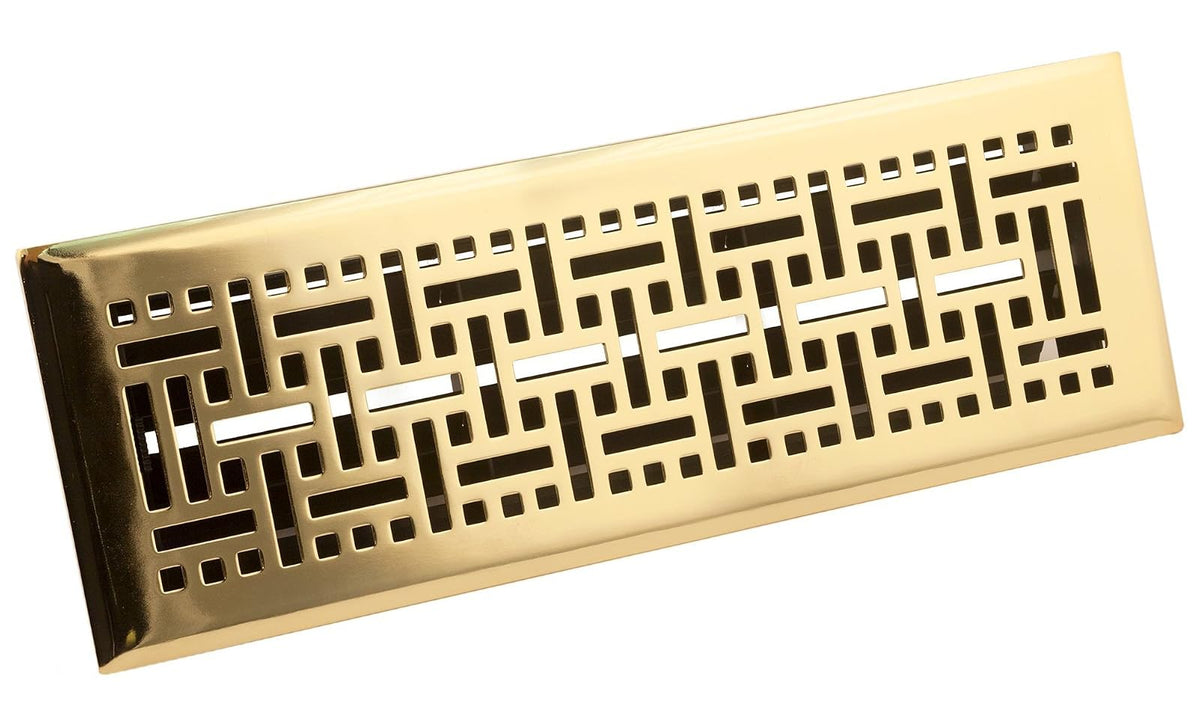 Accord AMFRPBB414 Floor Register with Wicker Design, 4-Inch x 14-Inch(Duct Opening Measurements), Polished Brass