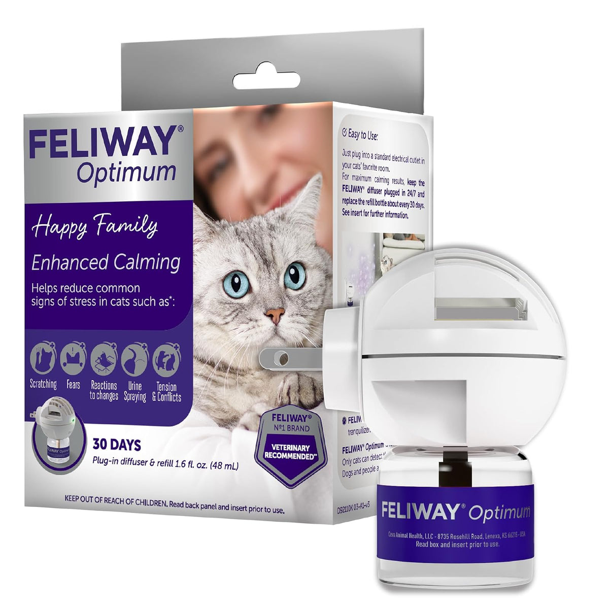 FELIWAY Optimum Cat Difusor de feromonas calmantes Mejorado, Kit de Inicio de 30 días (48 ml)