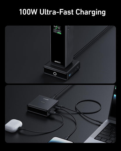 Anker Base de Carga Prime Power Bank, Carga rápida de 100 W con 4 Puertos, para MacBook Pro/Air Series, iPhone 14/13 Series, Samsung, Pixel, AirPods y más (Banco de energía no Incluido)