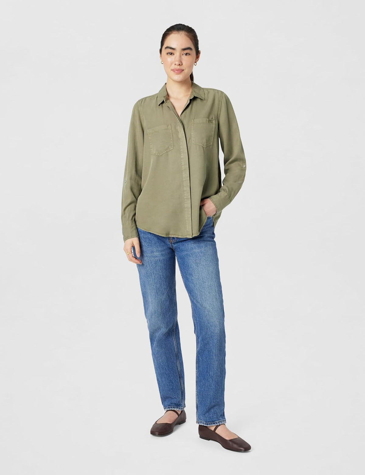 DKNY - Playera de Manga Larga Dividida para Mujer