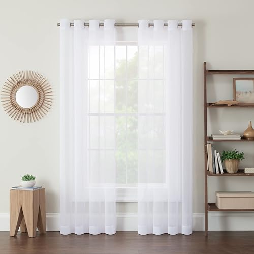 Eclipse Kiara - Cortinas Modernas de Gasa Transparente con Ojales para Ventana de recámara (2 Paneles), 54 x 84 Pulgadas, Color Blanco