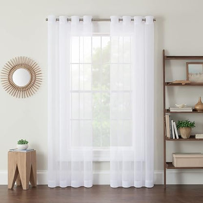 Eclipse Kiara - Cortinas Modernas de Gasa Transparente con Ojales para Ventana de recámara (2 Paneles), 54 x 84 Pulgadas, Color Blanco