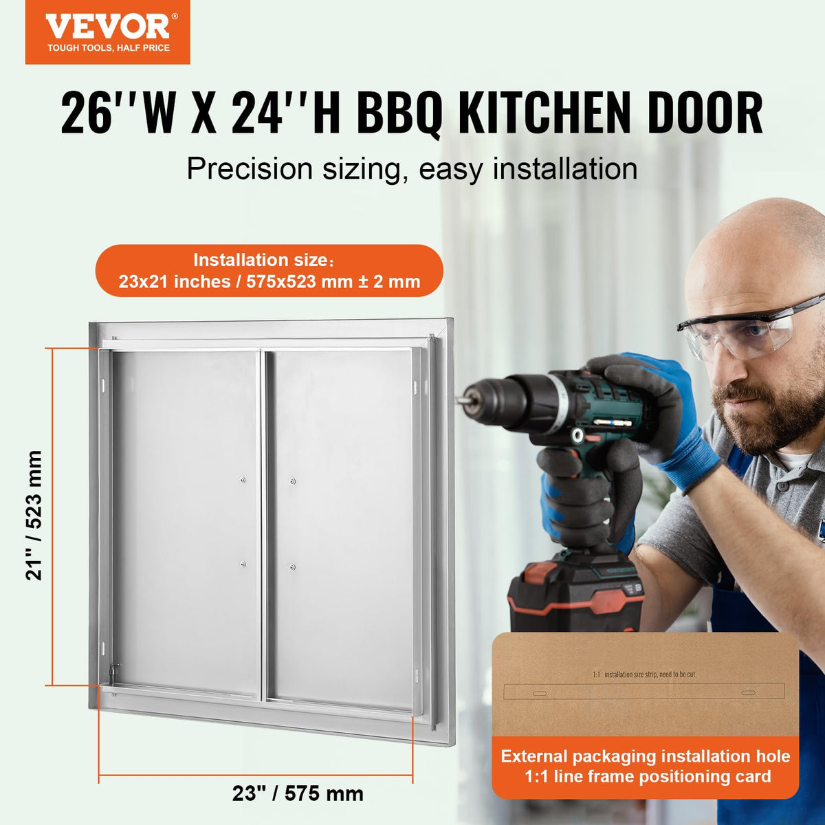 VEVOR - Puerta de acceso para barbacoa, 26 cm de ancho x 24 cm de alto, puerta de acero inoxidable, puerta vertical de pared con asas, para isla de barbacoa, estación de parrilla, gabinete exterior