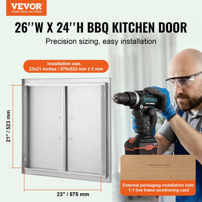 VEVOR - Puerta de acceso para barbacoa, 26 cm de ancho x 24 cm de alto, puerta de acero inoxidable, puerta vertical de pared con asas, para isla de barbacoa, estación de parrilla, gabinete exterior