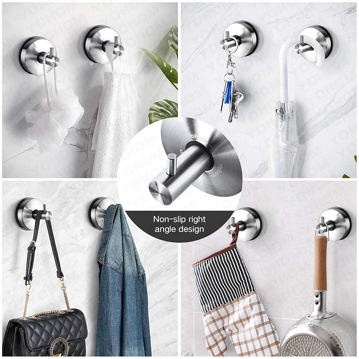 Yohom Gancho Ventosa Fuerte 2 piezas El Toallero Ventosa De Pared Para Baño Cocina Colgador Perchero De Toallas Ropa y Bata Gancho Succión Sin Necesidad De Taladrar Acero Inoxidable Acabado Cepillado