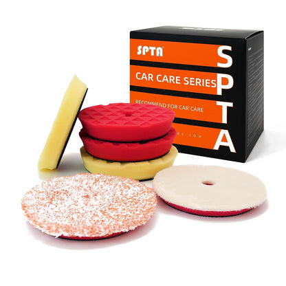 SPTA - Juego de almohadillas para orejas de pulido de 6 pulgadas, 150 mm, para reparación de cuerpo, hecho para placa de respaldo de 6 pulgadas, 6 almohadillas para orejas de pulido con esponja, juego