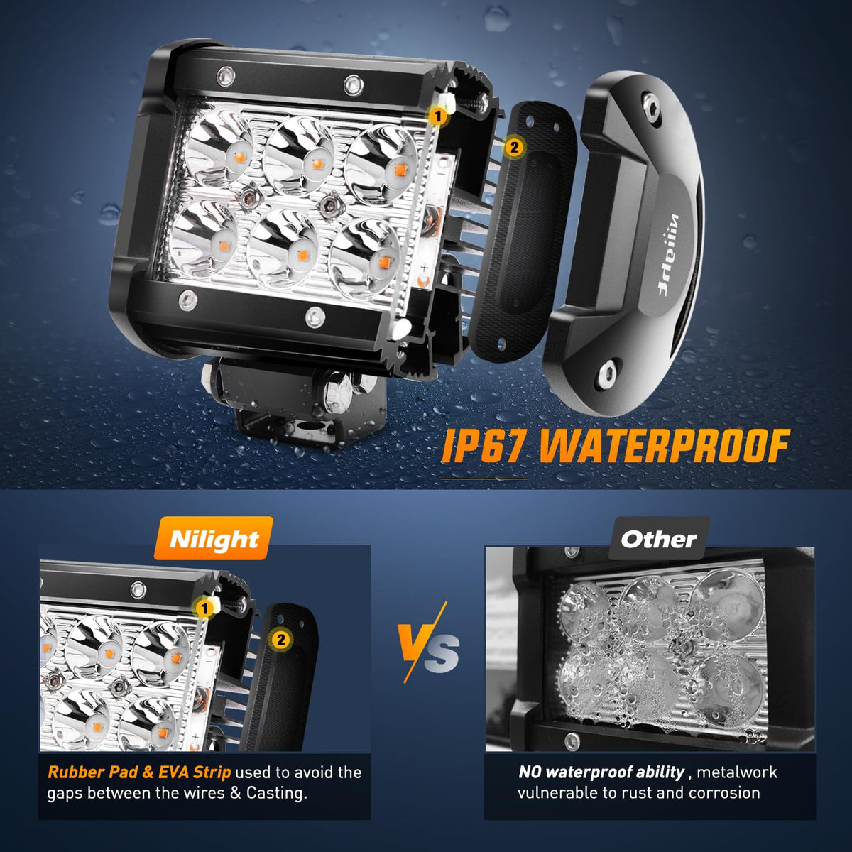 Nilight - Cápsulas de luz LED de 4 pulgadas, luces antiniebla de conducción de color ámbar, 2 unidades de 18 W, iluminación de trabajo todoterreno, para camión, ATV, UTV, RV, camioneta, barco, tractor