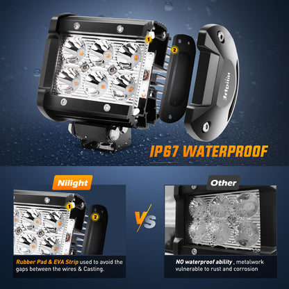 Nilight - Cápsulas de luz LED de 4 pulgadas, luces antiniebla de conducción de color ámbar, 2 unidades de 18 W, iluminación de trabajo todoterreno, para camión, ATV, UTV, RV, camioneta, barco, tractor