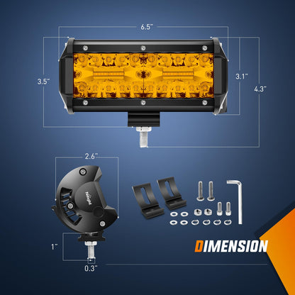 Nilight - Barra de luz LED de 6.5 pulgadas ámbar 120 W Combo de inundación de punto impermeable, triple fila, luces antiniebla todoterreno con 12 V 5 pines, kit de arnés de cableado de interruptor