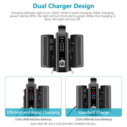 NEEWER Cargador Batería Doble Canal V-Montura/V Bloqueo con DC 16,5V Salida de Fuente de Alimentación Compatible con Cualquier Ladrillo de Montaje V (Batería No Incluida)