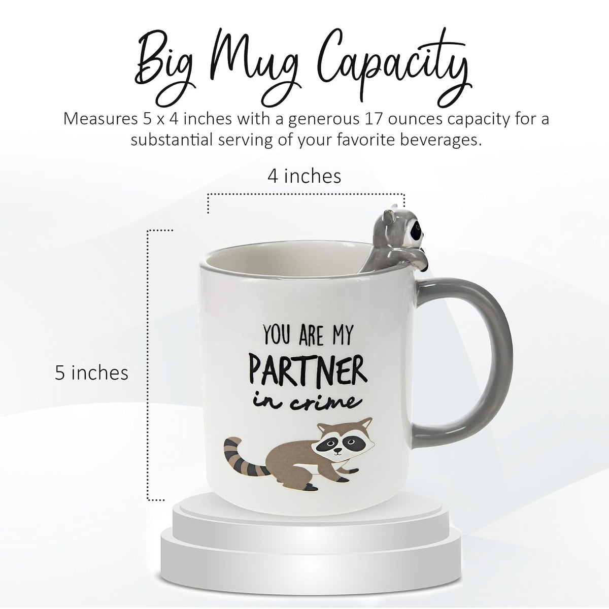 Pavilion Gift Company 45634 You Are My Partner In Crime-Raccoon - Taza de café Dolomite (443 ml), color gris