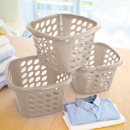 Guateplast Cestas Plásticas Cuadradas 22L Set de 3 | Beige, polipropileno virgen, sin BPA, apilables, agarradores laterales