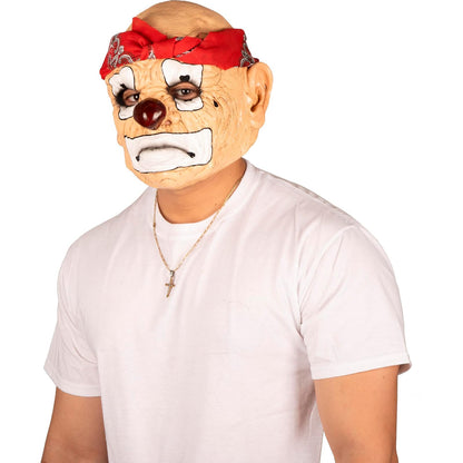 Ghoulish Productions Máscara Thug Clown Full Head de Látex – Payaso de Barrio Cholo con Pañuelo Rojo y Expresión Intimidante – Máscara Realista para Halloween, Disfraces y Coleccionistas