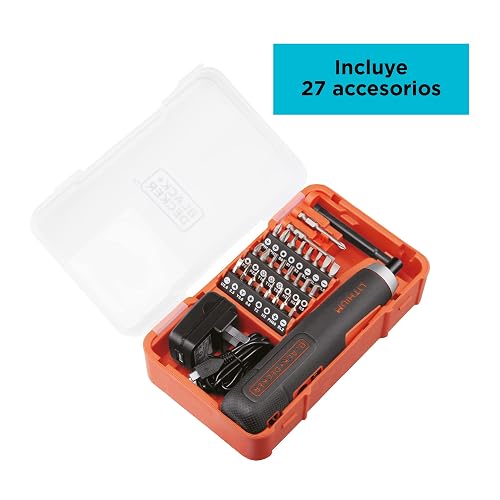 BLACK+DECKER Set Atornillador Inalámbrico 4V, 27 Accesorios, BD40K27 | Set de Atornillador Inalámbrico 4V, Incluye 27 Accesorios